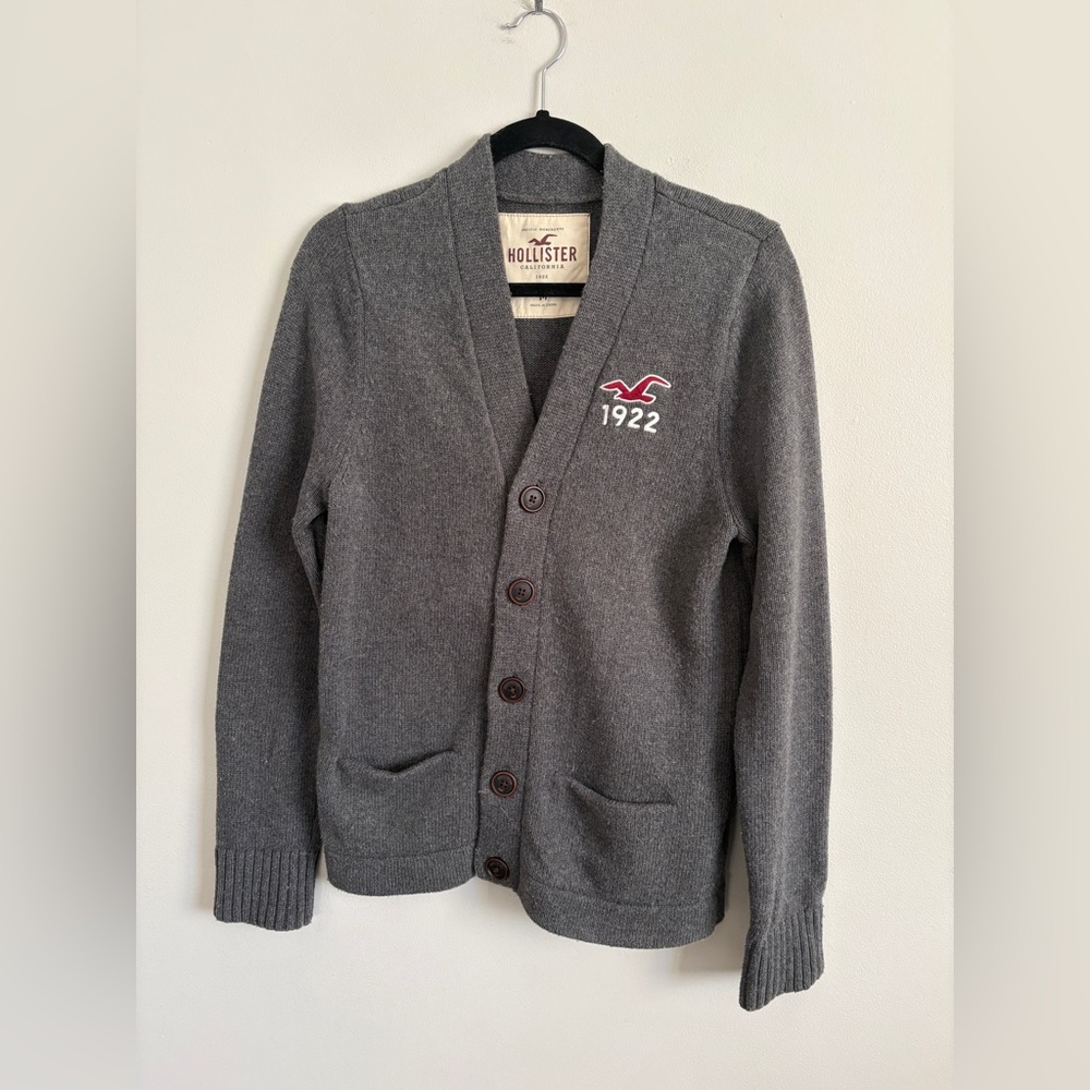 Hollister Mens Wool Blend Button Down Cardigan Size Medium Gray Academia Y2K